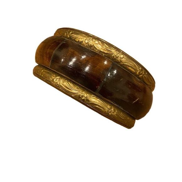 Boho Style Stacking Bracelet Brown zeitgeist Gold Tone Trim - Picture 1 of 10